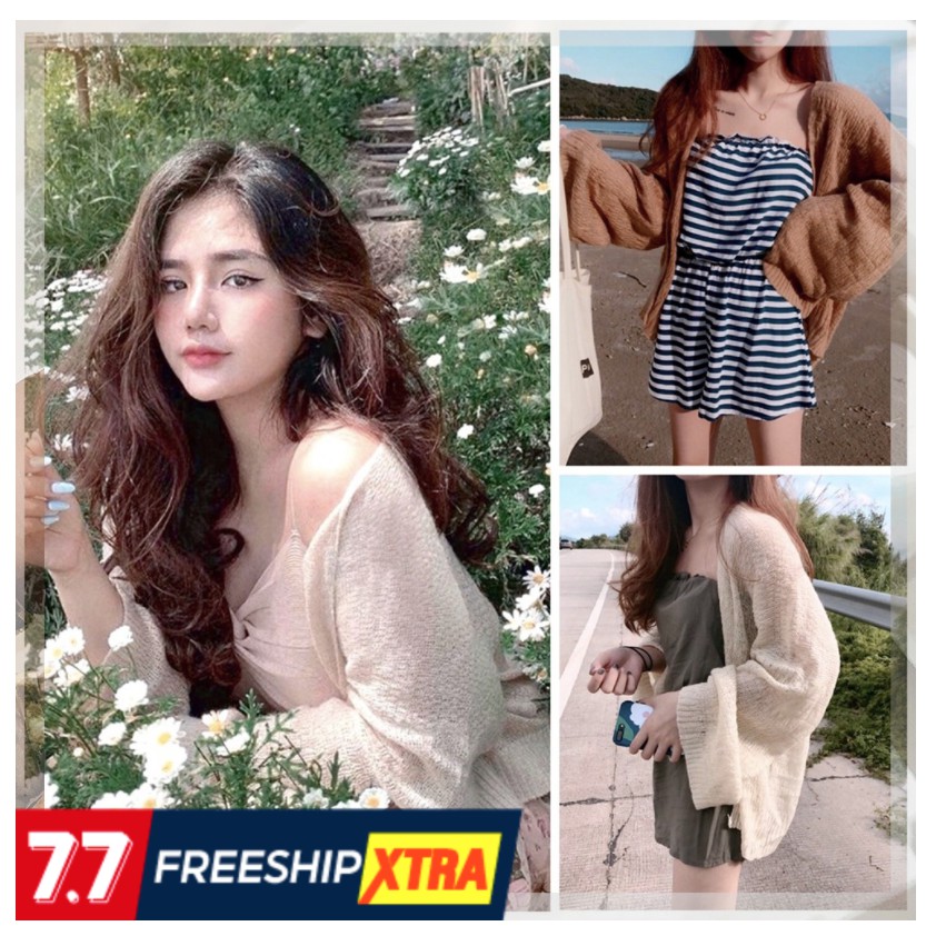 Áo cardigan dệt kim tay dài dáng rộng phong cách retro, Áo khoác len nữ Sota Shop