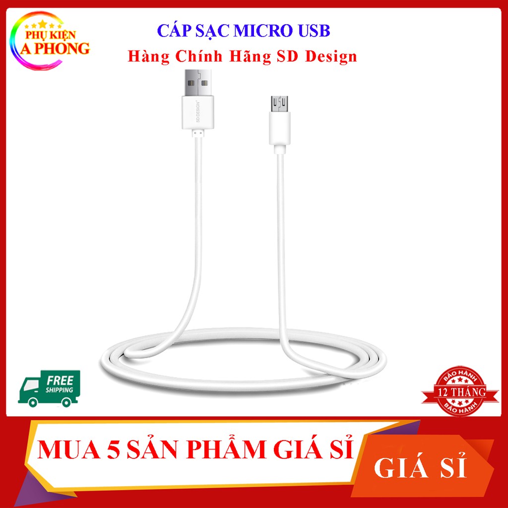 Cáp Sạc M1 [Mua 5 dây giá sỉ] Hàng chính hãng SD Design chân sạc Micro dùng cho samsung, oppo, tai nghe, sạc dự phòng