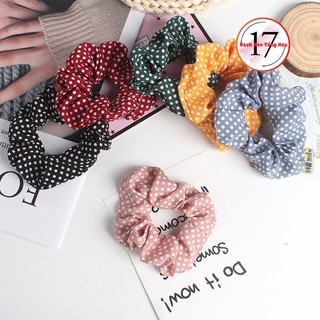 Dây buộc tóc, cột tóc Scrunchies vải chấm bi dễ thương