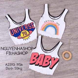 ÁO THUN GÂN BA LỖ CROPTOP IN CHẤT CO GIÃN