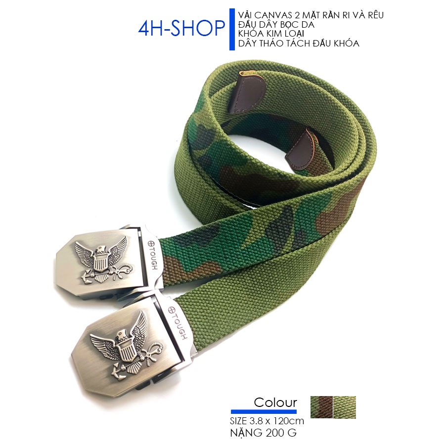 Thắt lưng nam vải bố dày màu rằn ri khóa US dài 120 cm đầu bọc da trẻ trung thanh lịch bền đẹp