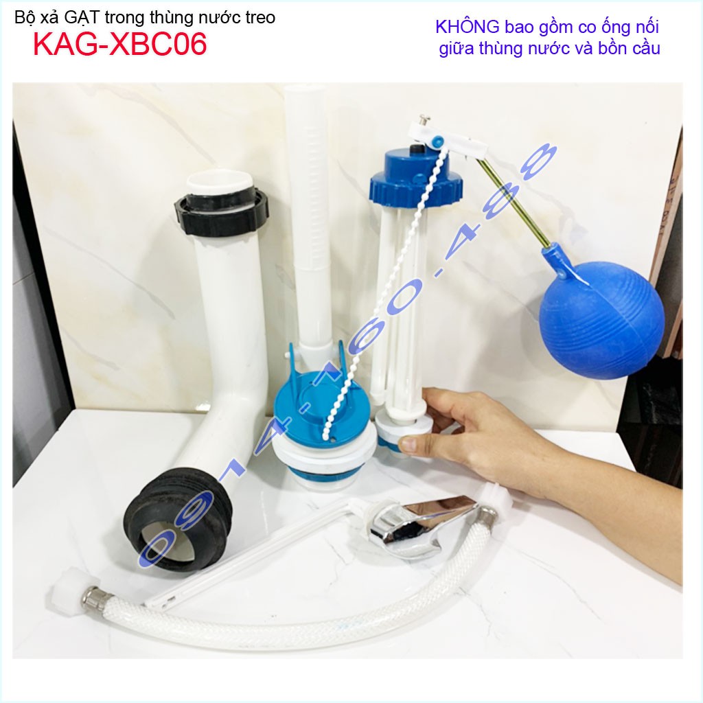 Trọn bộ xả bồn cầu treo tường KAG-XBC06-tay gạt, bộ xả bàn cầu gạt thùng nước treo