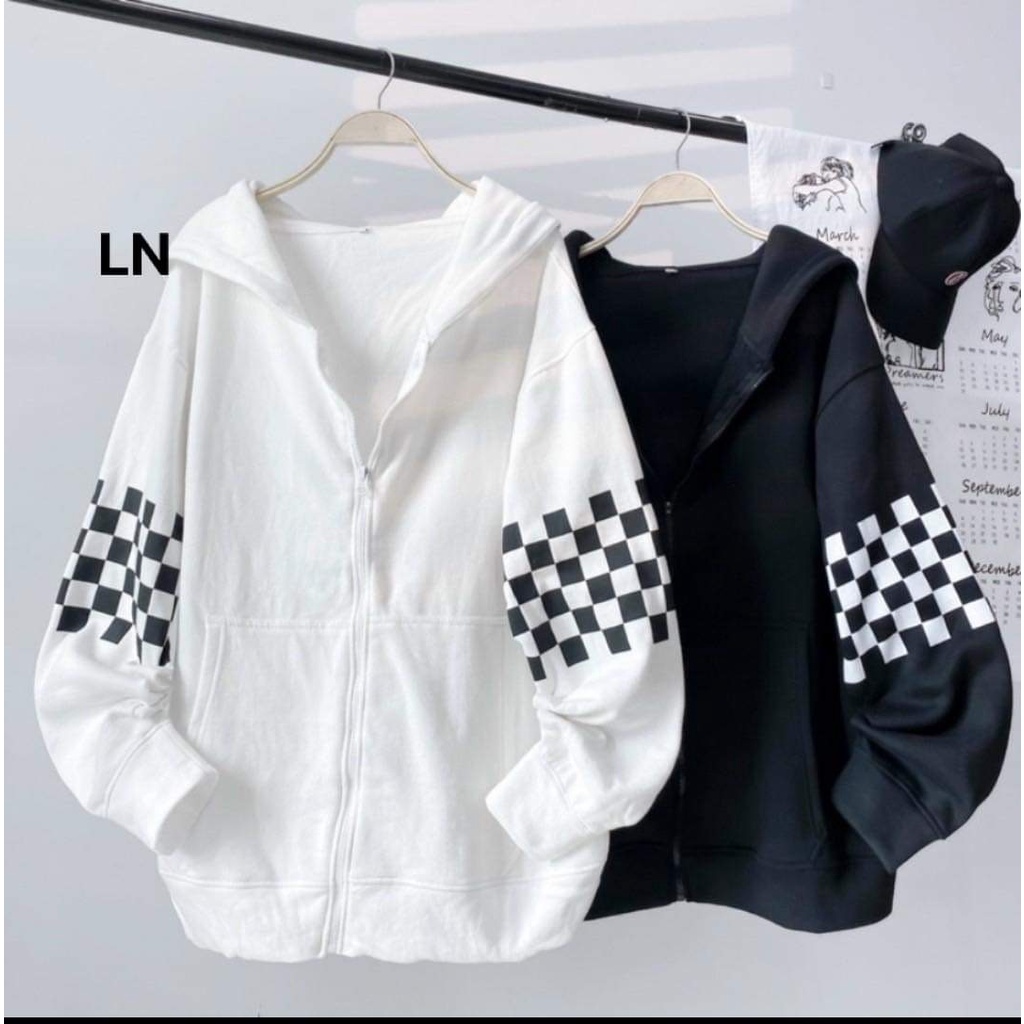 Áo khoác tay kẻ chất nỉ cotton form thụng tay bồng mũ 02 lớp xịn sò 7L0N