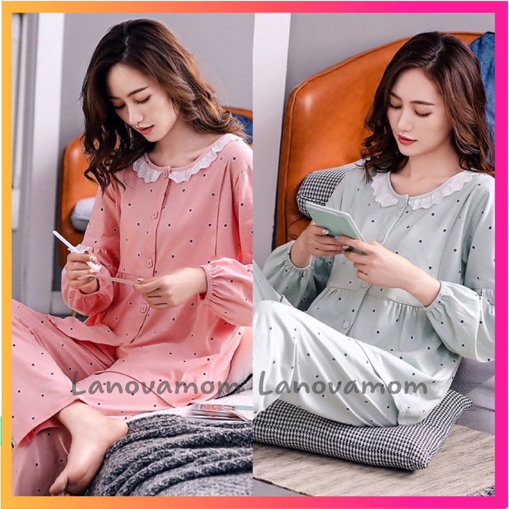 Bộ đồ bầu dài tay hàng cao cấp chất cotton cúc thât mặc bầu và sau sinh BD912