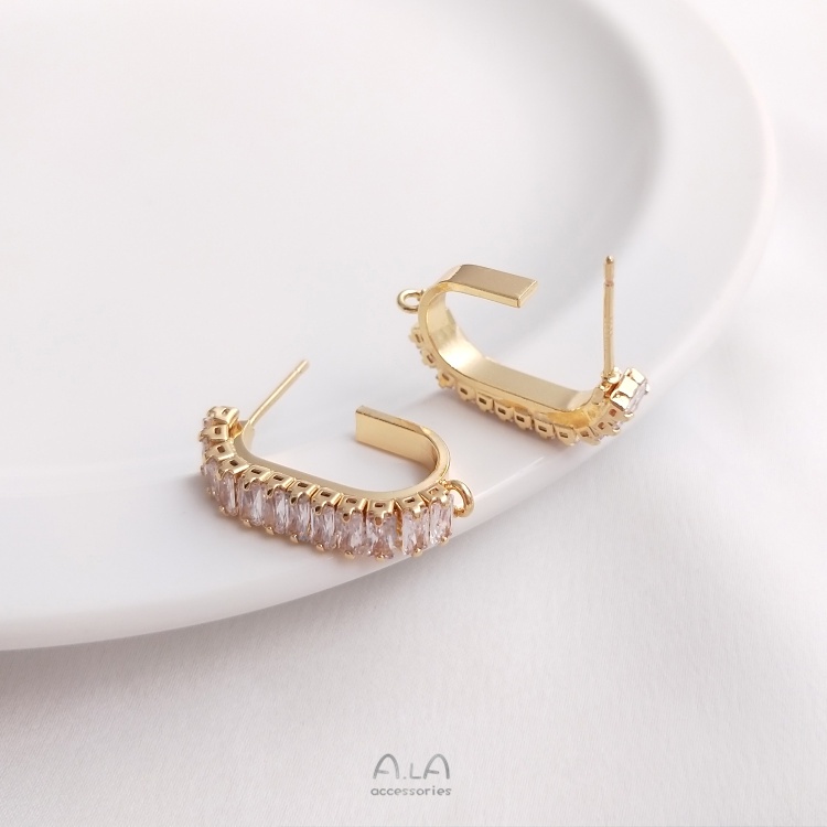 〔 1 Cái〕° Khuyên Tai Kim Bạc S925 Hình Chữ T Vuông Đính Đá Zircon Màu Sắc 14K