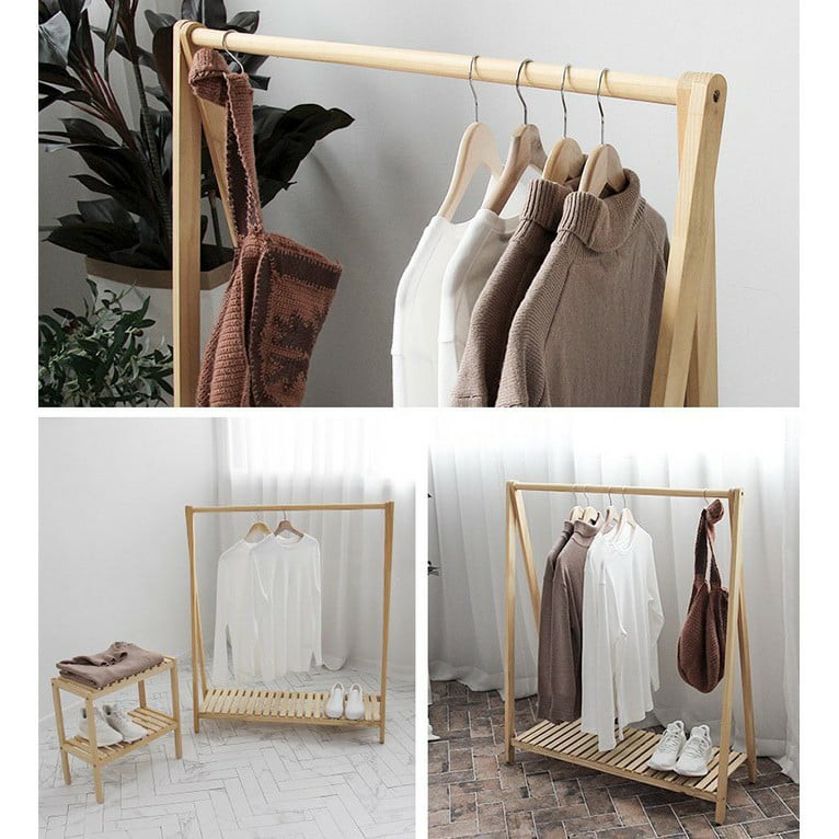 MIỄN SHIP Kệ Treo Quần Áo Chữ A 1 Tầng Bằng Gỗ Nhập Khẩu