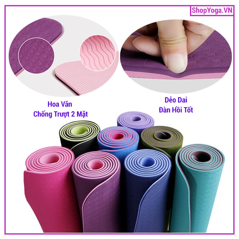 Thảm Yoga 2 Lớp Chống Trượt Không Mùi Thảm Tập Gym Thể Thao Dày 6mm Chất Liệu TPE Chống Trượt, Không Mùi