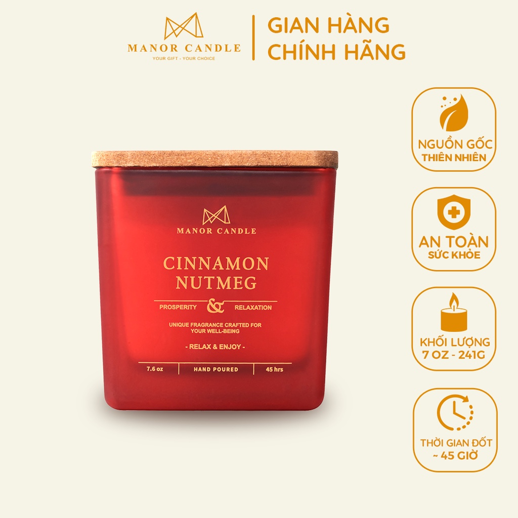 Nến Thơm Cinamon Nutmeg Size 7 OZ Hương Thơm Ấm Áp Của Rêu Hổ Phách Hòa Quyện Cùng Gỗ Tếch - Chính Hãng Manor Candle