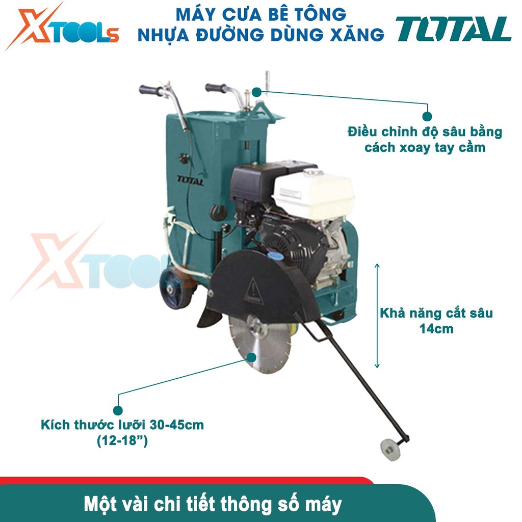 Máy cưa bê tông nhựa đường dùng xăng Total Công suất động cơ 9.6 KW (13.0HP); Khối lượng 120 kg [CHÍNH HÃNG][XTOOLS]