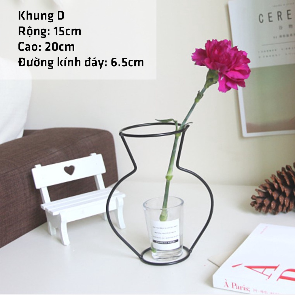 Khung sắt đựng hoa màu đen phong cách trừu tượng tối giản trang trí nội thất, phòng khách, bàn làm việc, phòng ngủ