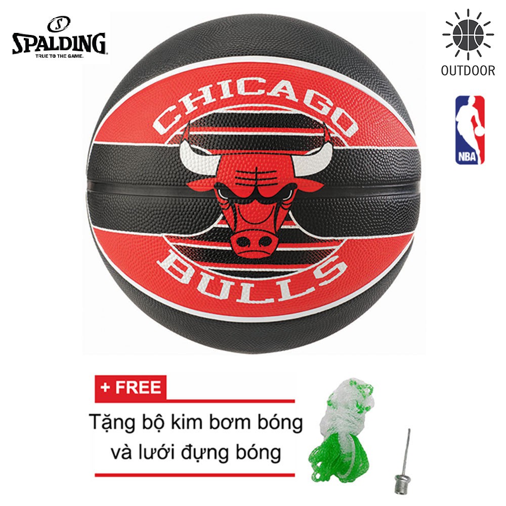 Bóng rổ Spalding NBA Team Chicago Bulls Outdoor size 7 + Tặng bộ kim bơm bóng và lưới đựng bóng