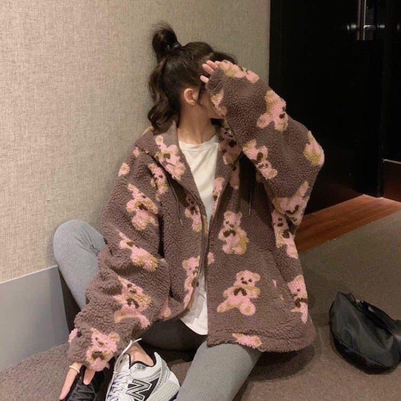 [Giá Sốc] Áo Khoác Có Mũ Lông Gấu Đáng Yêu, Áo Nỉ Lông Túi Bên Có Ảnh Thật Kèm Video | BigBuy360 - bigbuy360.vn