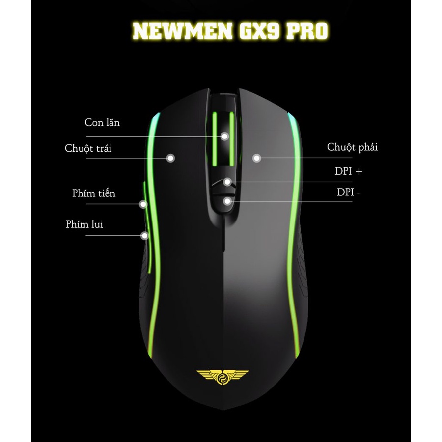 Chuột Gaming Newmen GX9-Pro,THIỆN XẠ SĂN MỒI,Sensor Pixart PMW3389,16000DPI,Switch Kailh GM4.0-Hàng chính hãng,BH 24 thá