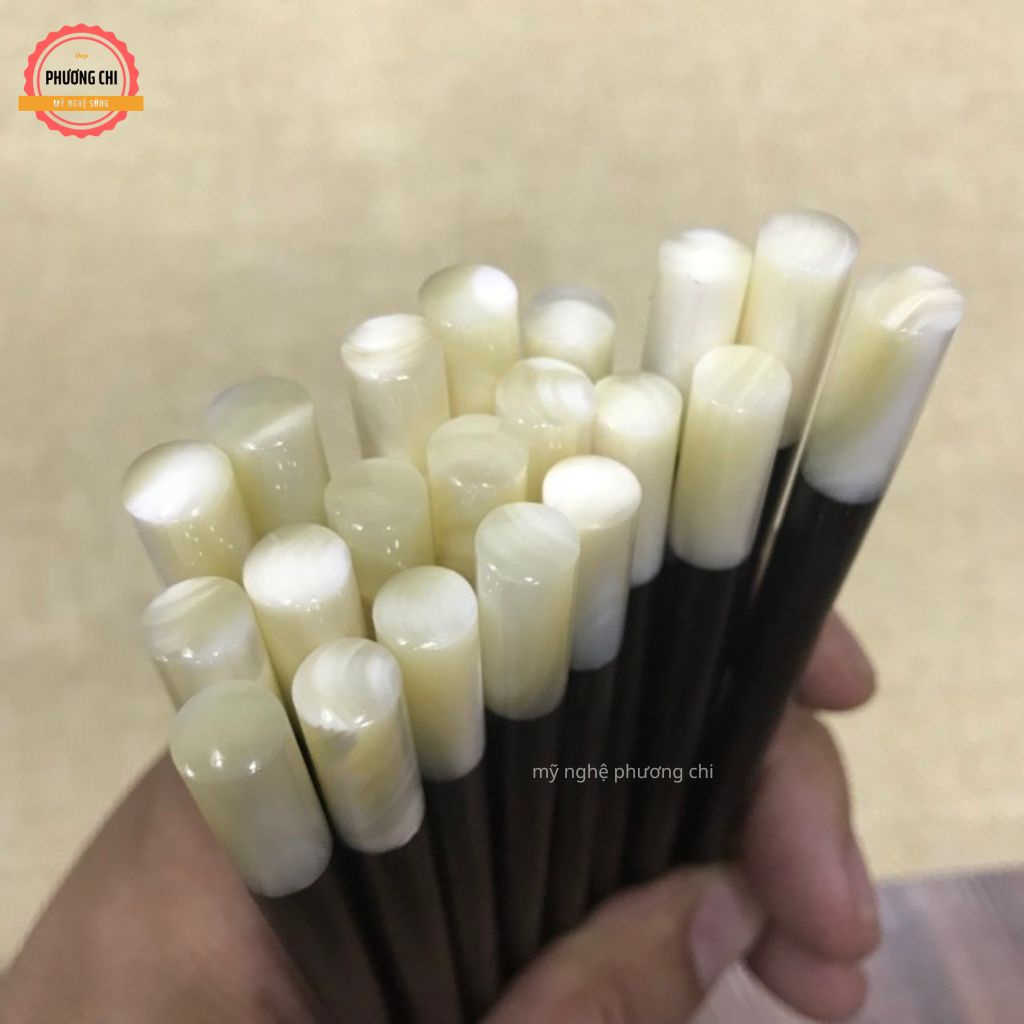 Đũa gỗ trắc đầu tròn, vuông gắn ốc biển [ bộ10 đôi ], đũa gỗ cao cấp chống trơn, chống mốc, bền màu | Mỹ nghệ phương chi