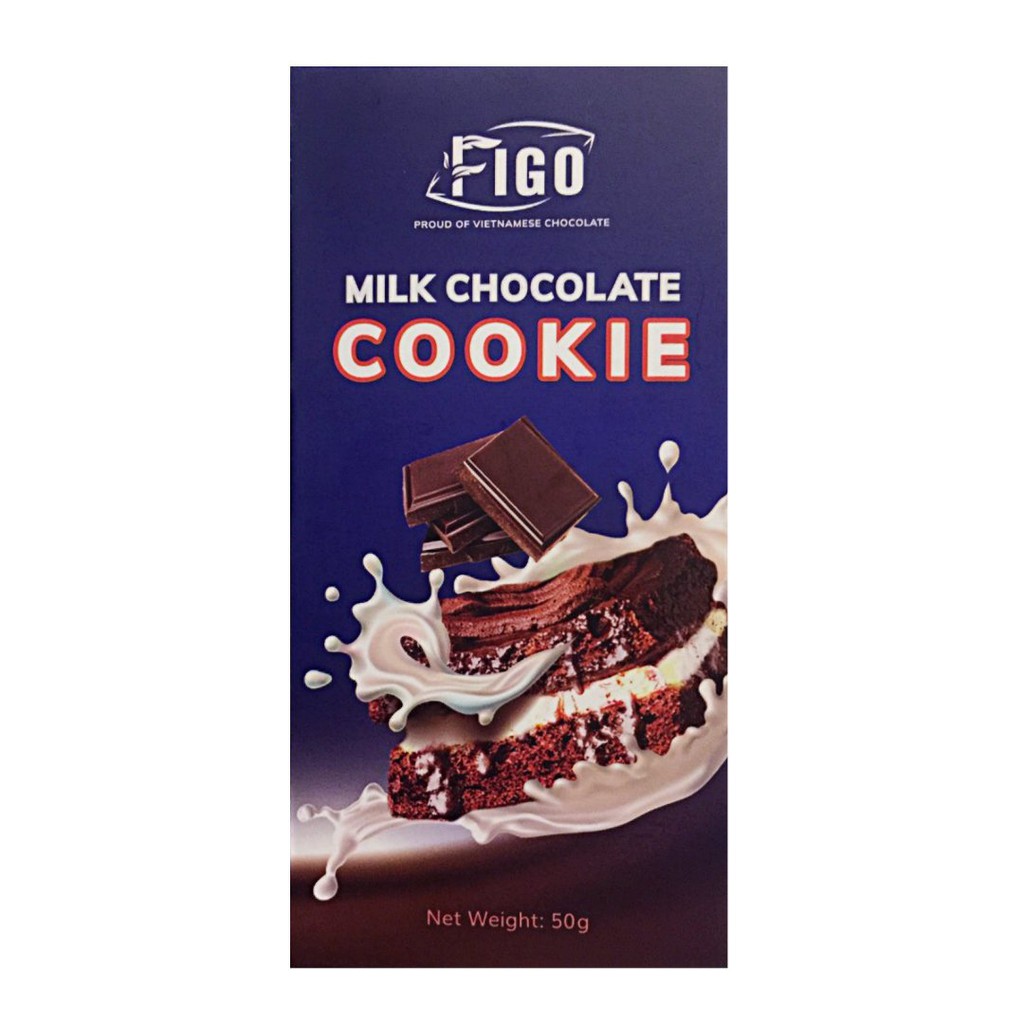 [Chính hãng] Socola sữa 50% Cacao nhân Cookie Thanh 50gr | Milk Chocolate Cookie Thương hiệu ChocolateFigo ĂN LÀ NGHIỀN