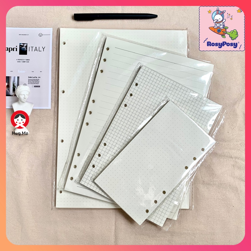 Giấy Refill, Ruột Sổ Còng, Binder A4/B5/A5/A6 4-6 Lỗ Dot/ Caro Grid/ Kẻ ngang Line