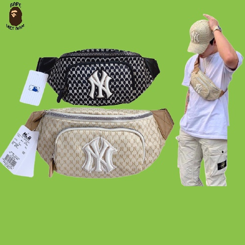 [Ảnh thật + FREESHIP] Túi bao tử NY MLB, Túi đeo chéo NY Mickey chất liệu Canvas 2 màu đen, Be BapeVN | BigBuy360 - bigbuy360.vn