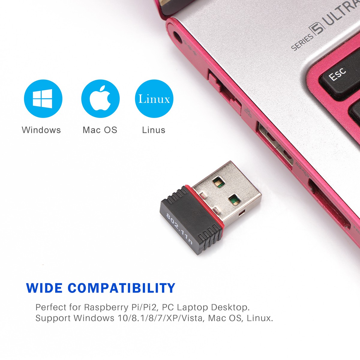 Usb Thu Phát Wifi Ygcx05-Mini 150mbps Cho Desktop Laptop Pc Windows 10 8 7 Raspberry Pi / Pi2