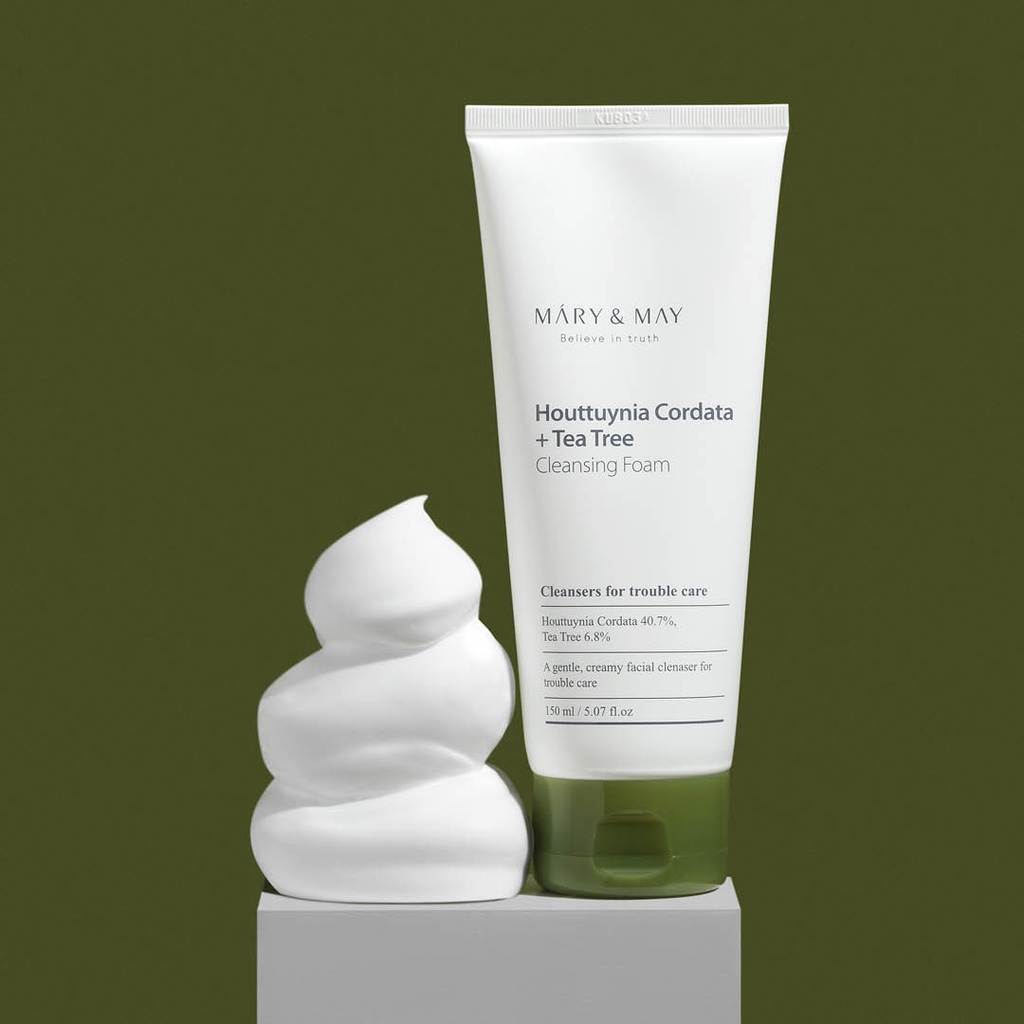 Sữa Rửa Mặt Dành Cho Da Mụn Tràm Trà, Diếp Cá Mary&May Houttuynia Cordata + Tea Tree Cleansing Foam 150ml