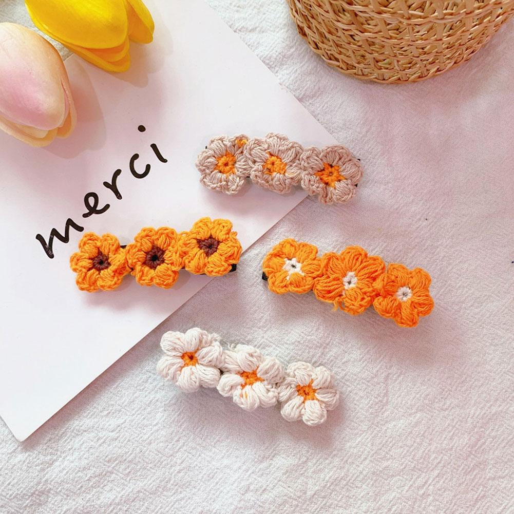 Phụ nữ Kẹp tóc nhỏ màu vàng tươi Cô gái xinh đẹp Daisy Len sợi Kẹp tóc SD