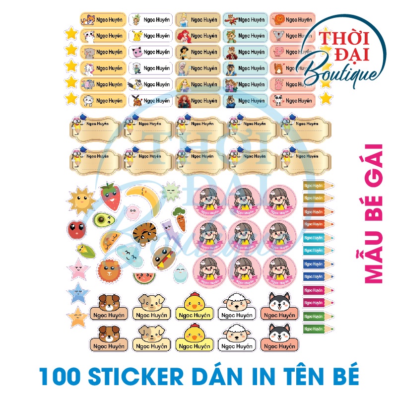 Sticker decal in tên của bé - combo 96/101 cái