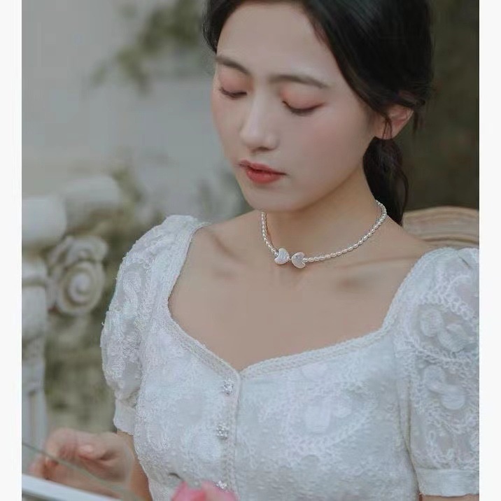 Dây chuyền nữ ngọc trai nhân tạo nơ trắng dễ thương tiểu thư