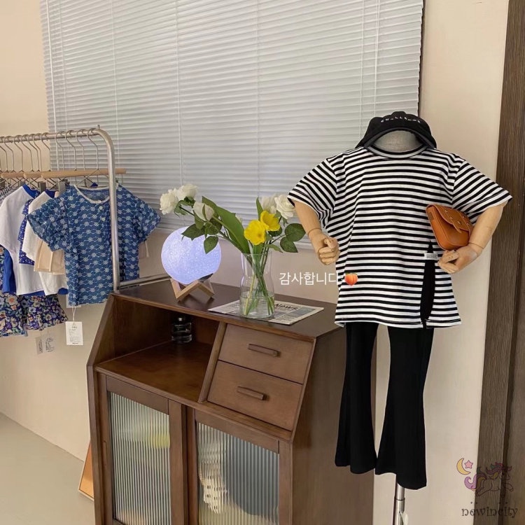 Áo thun tay ngắn họa tiết kẻ sọc xinh xắn dành cho bé gái