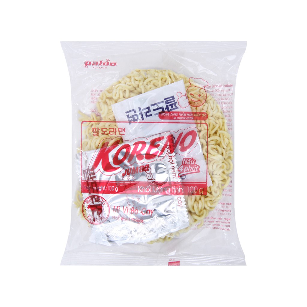 Túi 1 kg gồm 10 gói mì Koreno Jumbo vị bò cay