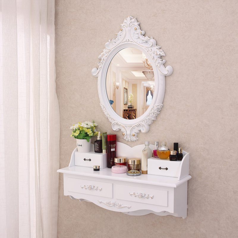 Bàn trang điểm, kệ trang điểm, gương trang điểm treo tường, nhựa ABS (64*46cm), Kệ gỗ MDF phủ melamin chống thấm | BigBuy360 - bigbuy360.vn