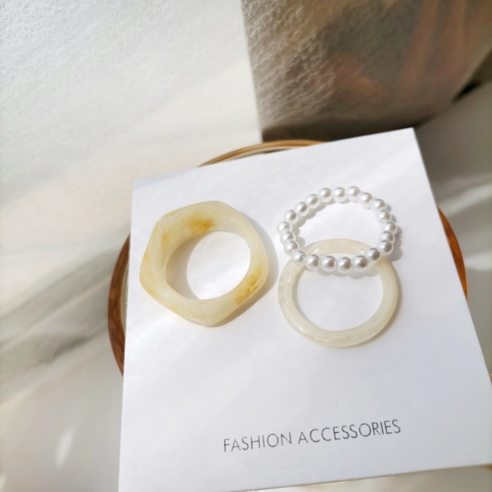 Set 3 Nhẫn Đính Ngọc Trai Phong Cách Retro Thời Trang Cho Nữ