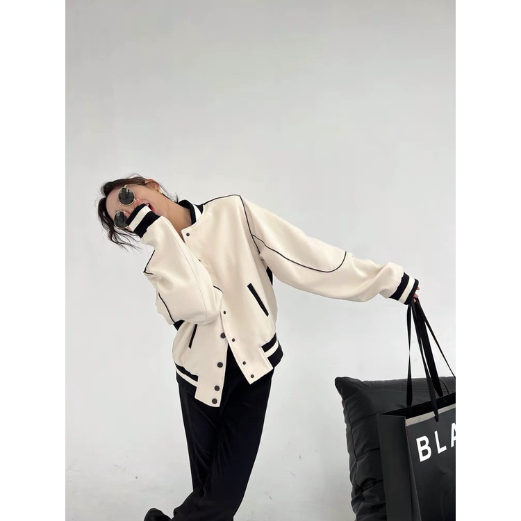 Áo Bomber Varsity Jacket Unisex Chất Liệu Da Lộn Cao Cấp Form Rộng Uniex Nam/nữ tại Boin Shop có Hình Thật