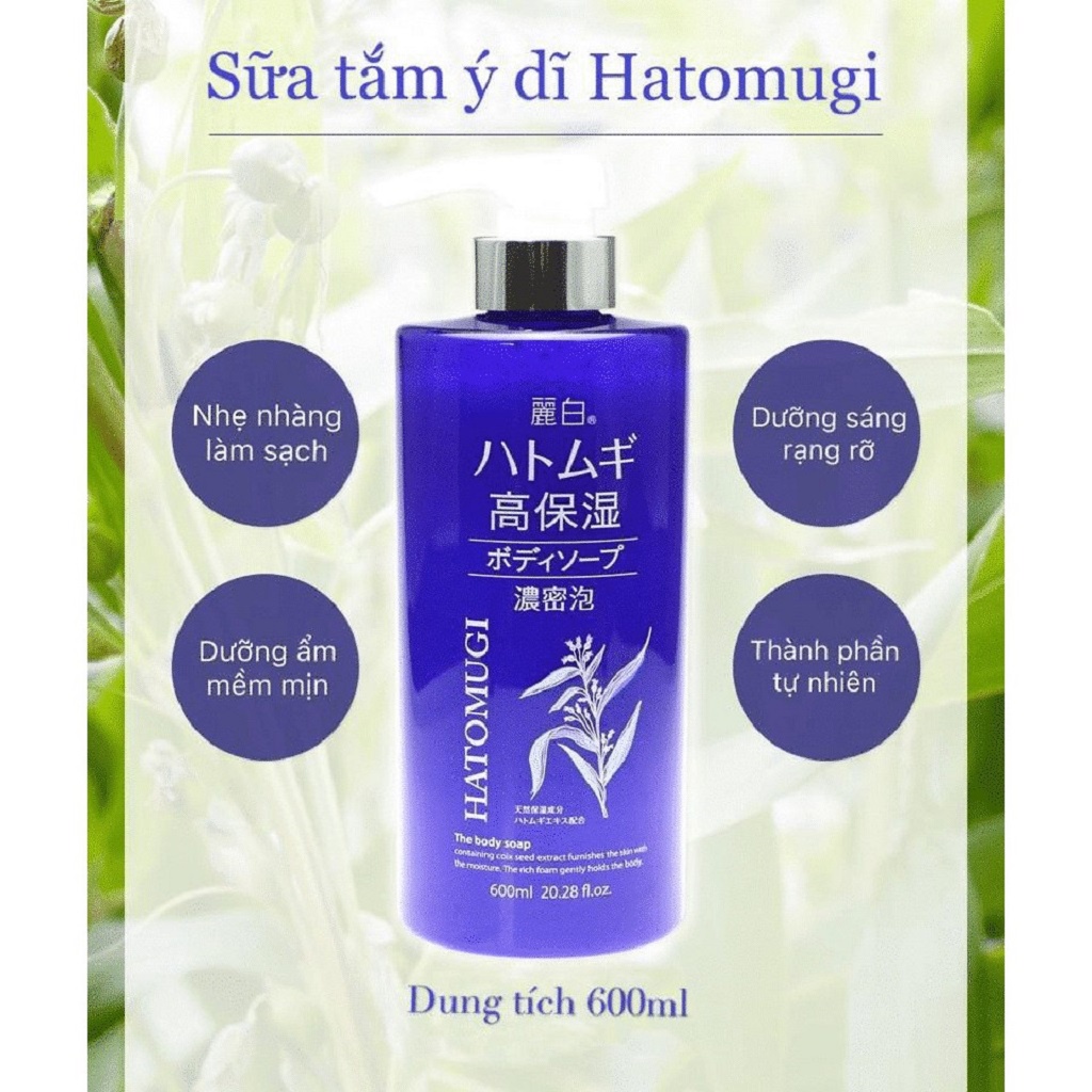 Sữa Tắm Dưỡng Ẩm Sâu Và Trắng Da Hạt Ý Dĩ Reihaku Hatomugi Moisture Rich Body Soap 600ml