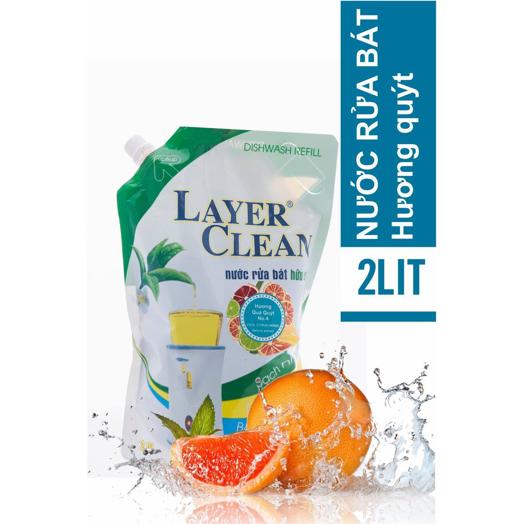 Nước rửa bát hữu cơ Layer Clean 2l hương quýt