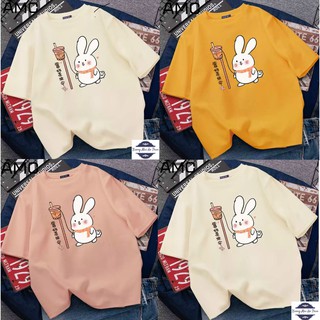 Áo phông form rộng tay lỡ unisex freesize 40-70kg in hình con thỏ.