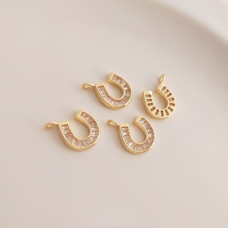 Mặt Dây Chuyền Hình Chữ U/Chữ U Bằng Đồng 14K Đính Đá Zircon Nhiều Màu Sắc