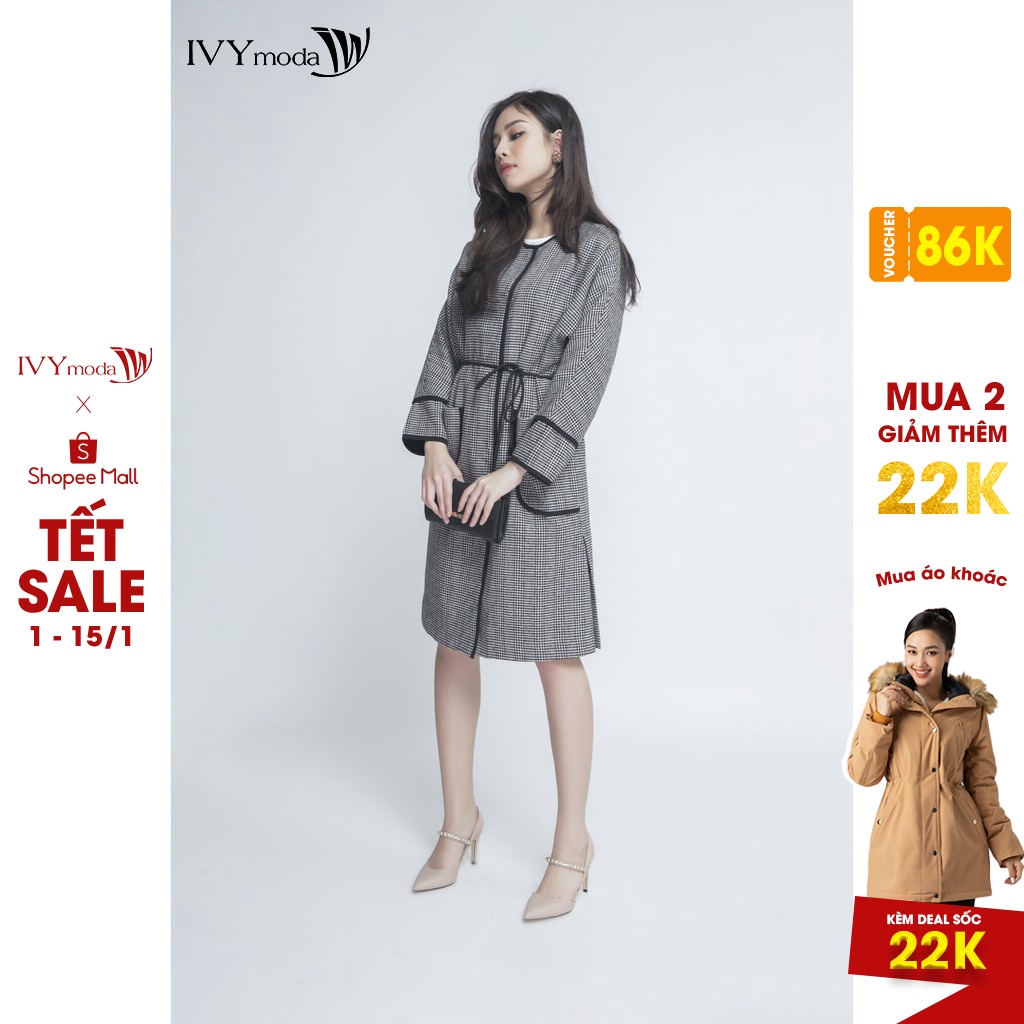 [NHẬP WABRTL5 GIẢM 10% TỐI ĐA 50K ĐH 250K ]Áo khoác Nữ dáng dài viền đen IVY moda MS 71M4046