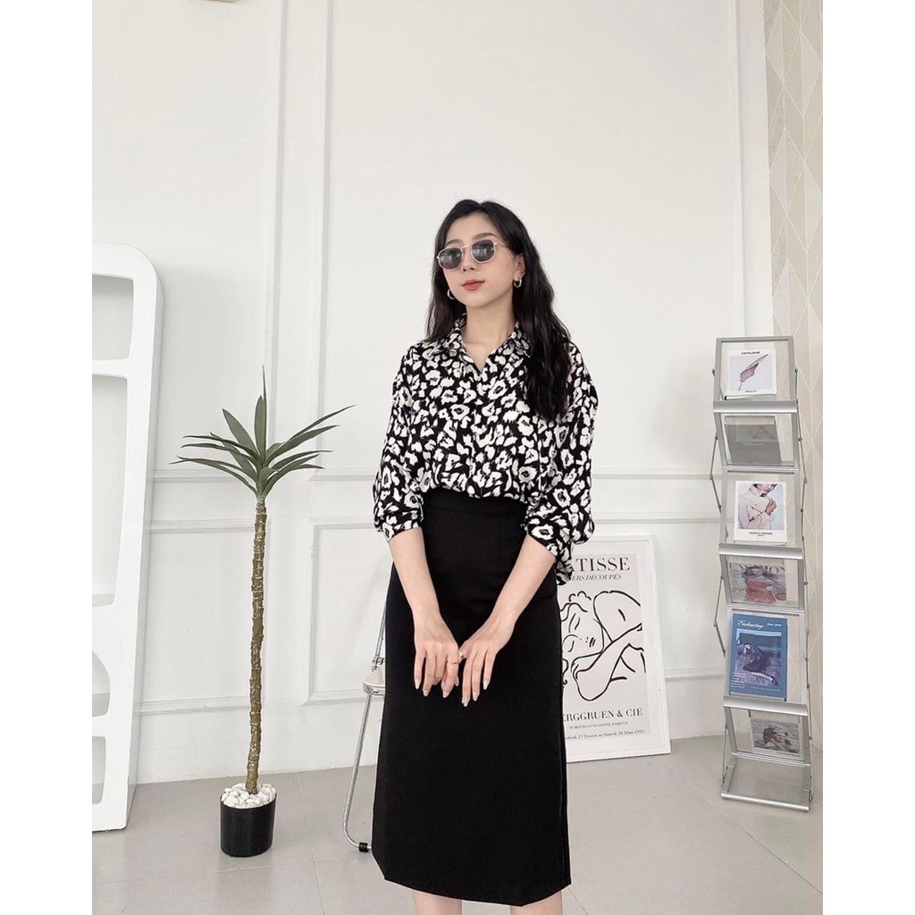 Chân váy chữ A công sở xẻ sau dài A70cm