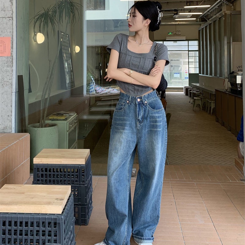 COZOK Áo Thun Ngắn Tay Cổ Vuông Dáng Ôm Hở Eo Xinh Xắn Thời Trang