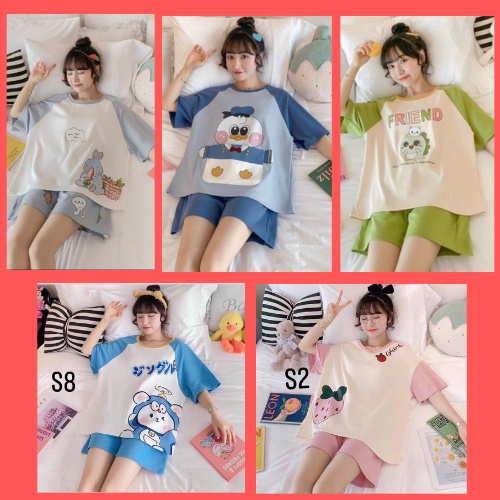 Set Đồ Bộ Nữ Mùa Hè nhiều hình dễ thương cute mặc nhà chất cotton mát mẻ