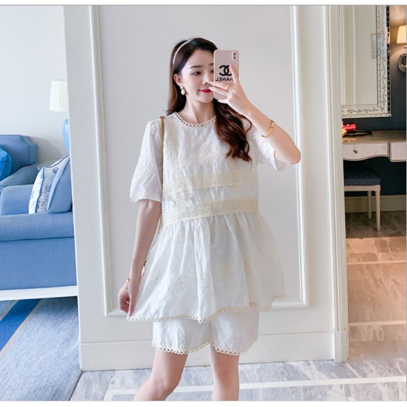 Set Áo Quần Bầu Bộ Bầu Xinh SAQ189 Ren Mềm Cao Cấp