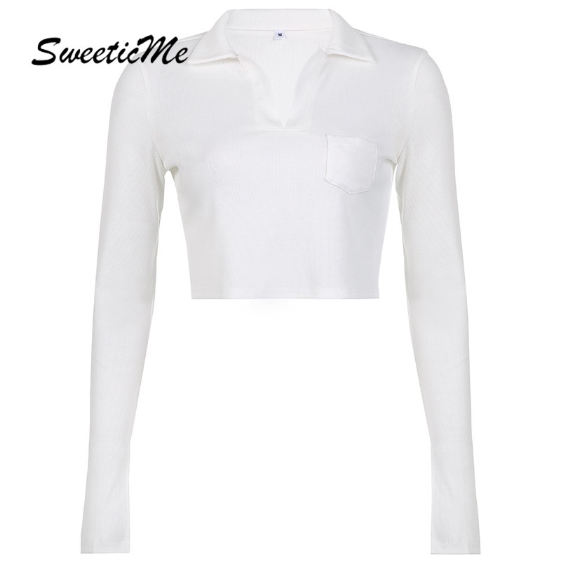 Sweeticme Áo Thun Trơn Tay Dài Có Túi 2021