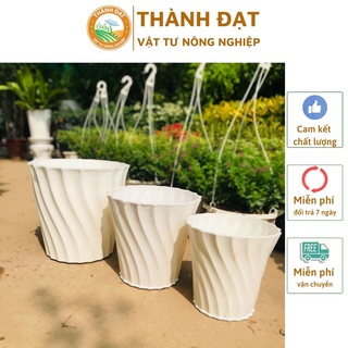 Chậu trồng cây, chậu nhựa trồng cây khía xoắn màu trắng 3 kích thước