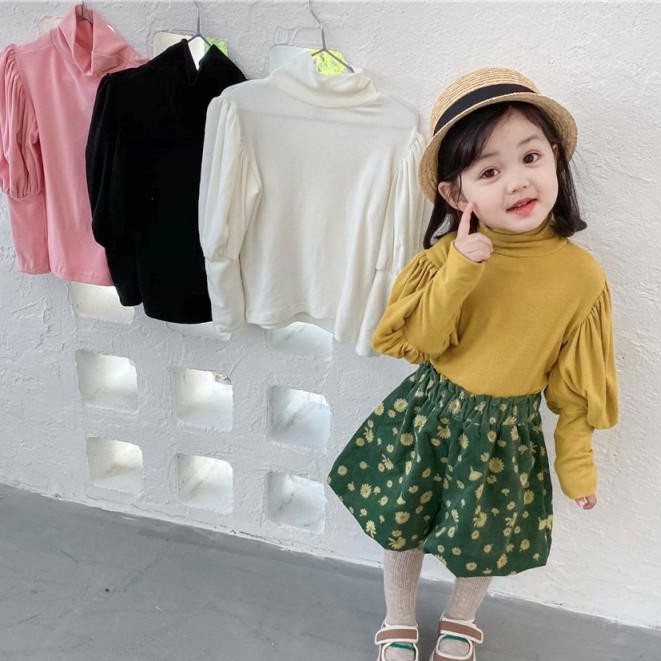 Áo Thun Tay Dài Cổ Cao Xinh Xắn Cho Bé Gái