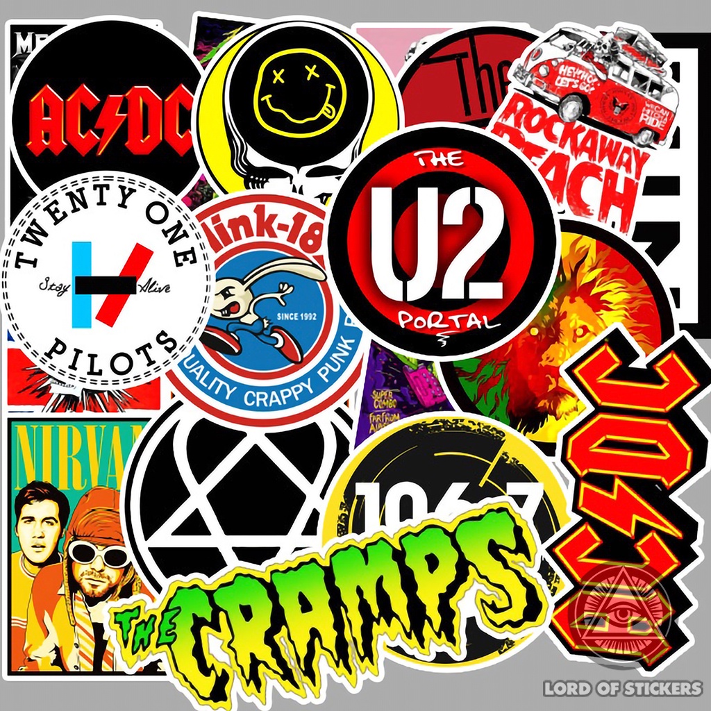 Set 100 Nhãn Dán Sticker Phong Cách Ban Nhạc Rock Cổ Điển Metal Punk Rock Chống Thấm Nước Dán Mũ Bảo Hiểm, Laptop, Vali