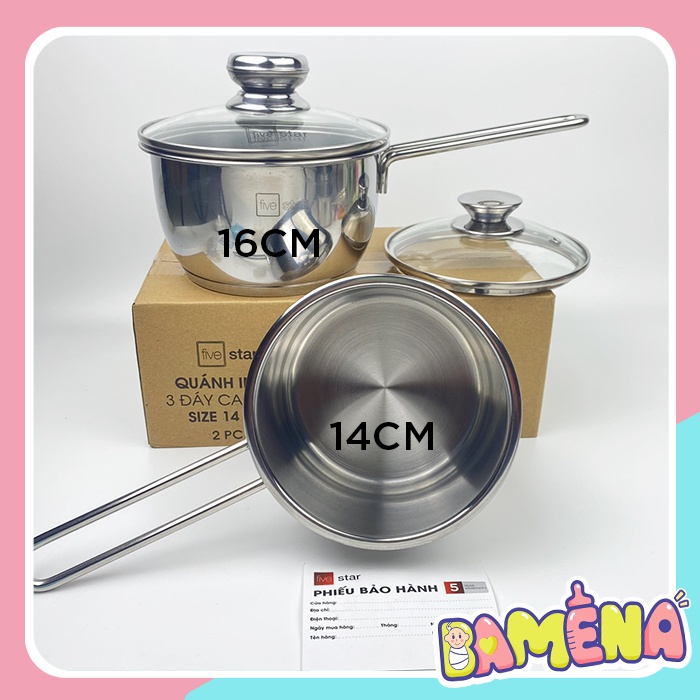 Nồi quánh nấu bột cháo inox 3 đáy 14cm và 16cm dày dặn cho bé AD78