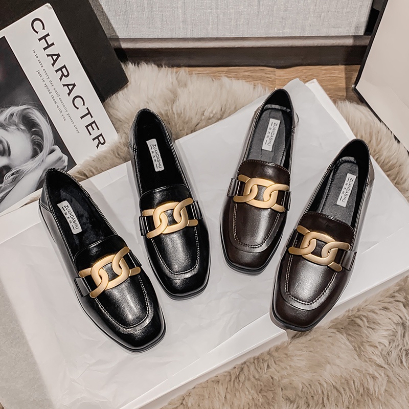 loafers women's summer 2022 new versatile British style small leather shoes flat single-layer shoes retro large size women's shoes 41-43 F2J8