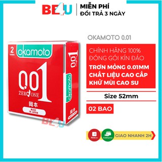 Bao cao su 001 Okamoto Nhật Bản cao cấp mỏng nhất thế giới Hộp 2 bcs 0.01mm siêu mỏng– Chính Hãng – Be4u