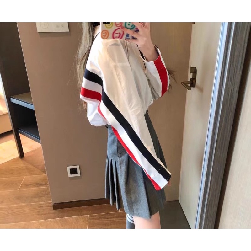 Áo sơ mi Thom Browne nữ kẻ lưng cao cấp