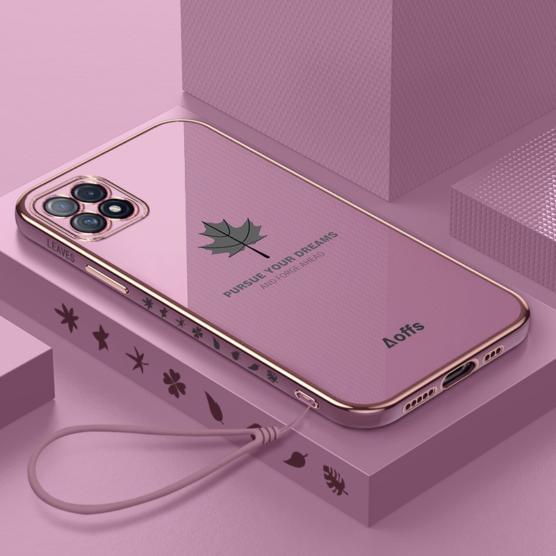 Ốp điện thoại mềm in họa tiết lá phong kèm dây đeo cho Samsung A50 A30s A12 A21S A50s