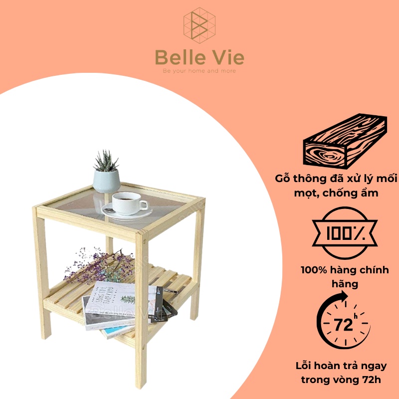 [Mã LIFEXANH03 giảm 10% đơn 500K] Kệ Đầu Giường Khung Gỗ Mặt Kính 2 Tầng BelleVie Tab Đầu Giường Mặt Kính Glass Shelf